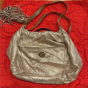 Tory Burch Gold Metallic Shoulder Tote Bag with Dust Bag